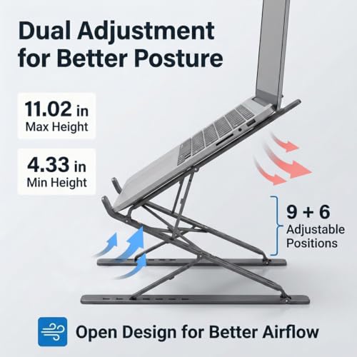 Image of ZORBES Adjustable Laptop Stand Portable Foldable Laptop Riser with Multiple Height Levels for 10 to 17 Inch Laptops and Tablets for Home Office and Traveling