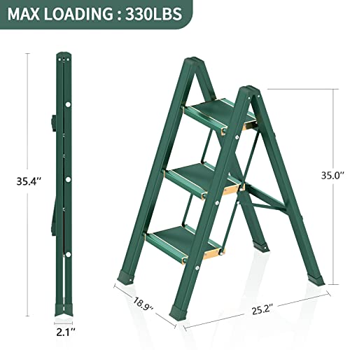 Escada de 3 degraus, banqueta dobrável com pedal largo dourado antiderrapante largo, escadas de alum