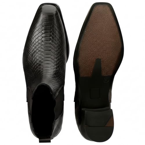 Image of Men's Chelsea Boots | Black Croc Textured Leather | Cuban Heel | Italian Design | TPR Sole | Cushioned Insole