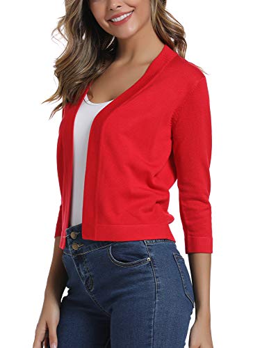 Urban Coco Women's 3/4 Sleeve Cropped Cardigan Sweater Elegant Shrugs For Women (Xl, Red) #TOP2