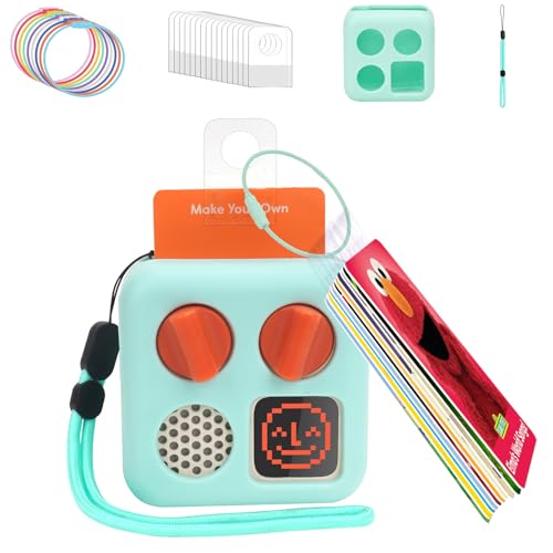 YouKnow 100 Pcs Self-Adhesive Card Holder for Yoto Cards with 10 Pcs Removable Card Rings + Silicone Case for YOTO Mini Player (Green)
