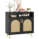 YITAHOME Sideboard Storage Cabinet with Rattan Decorating, Buffet Storage Cabinet for Dining room, Bedroom, Living room media unit, Kitchen storage, Hallway console, W31.49 × D13.78 × H29.53