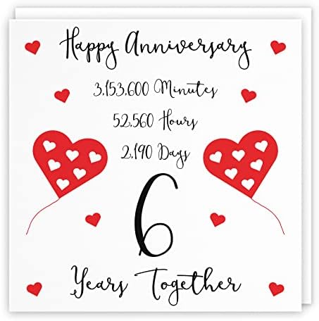 Hunts England 6th Wedding Anniversary Card - 6 Years Together - Happy Anniversary - Timeless Collection - Standard - 148 x 148 mm