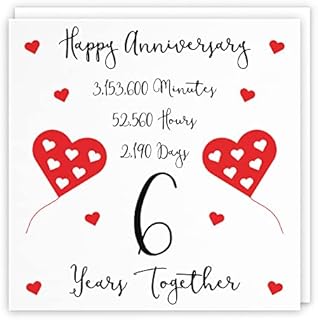 Hunts England 6th Wedding Anniversary Card - 6 Years Together - Happy Anniversary - Timeless Collection - Standard - 148 x 148 mm