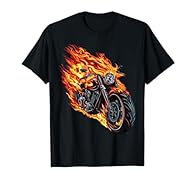 A motorcycle with flames design, a burning motorcycle for biker. A motorcyclist design, a mens motorcycle graphic for biker. Lightweight, Classic fit, Double-needle sleeve and bottom hem