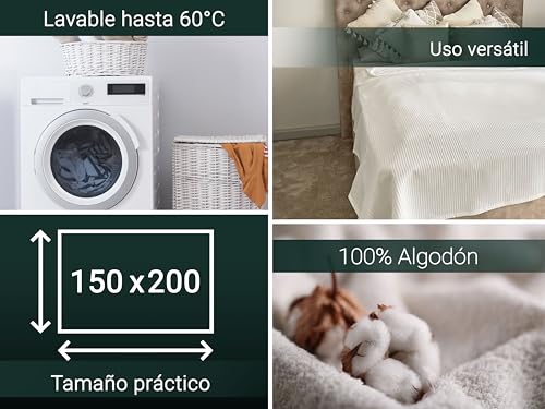 ZOLLNER Manta de 150 x 200 cm - 100% algodón - diseño Atemporal de Rombos - Color Blanco, Resistente y Transpirable - Lavable hasta 60 °C - Calidad de Ropa de Hotel - con certificación Oeko Tex® - imagen 4