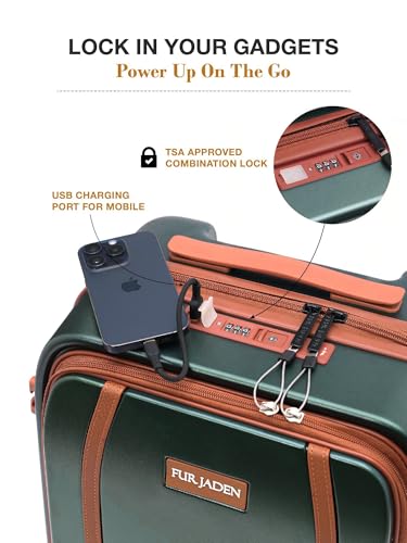 Image of FUR JADEN The Wayfarer Polycarbonate Travel Luggage Suitcase with 8 StealthTech Silent Shock Absorbing Wheels, TSA Lock & Aviation Grade Telescopic Trolley (Forest Green, TechPro Set)
