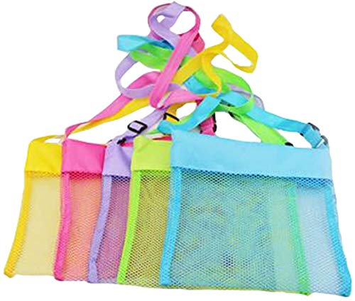LEMAXELRS 5-Piezas Bolsa de playa de malla Bolsa de Juguetes Playa Bolsa de Malla Totalizador con Correas Ajustables Viaje de niños Bolsa de Almacenamiento de Organizador de Juguete,5 Pieces