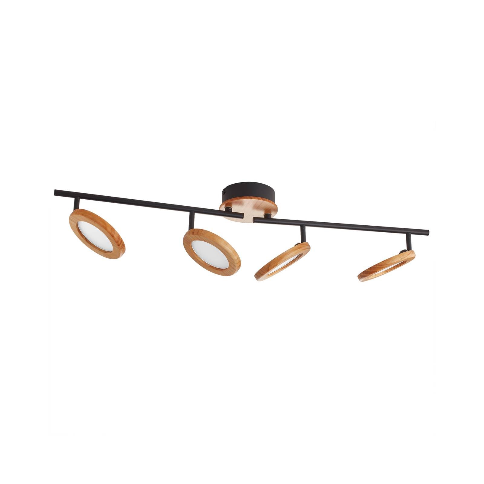 Lindby LED Ceiling Light 4 Lights, Wooden Spotlights Adjustable Rotatable Swiveling Lamp Built-in Track Lighting Round for Kitchen Bedroom Living Room Hallway Modern Wood Metal