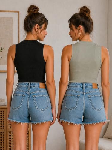 Image of Toochki Tops for Women Crop Top for Women's Tank Activewear Tee Casual Sports Cotton High Neck Camisole Pack of Two (2)