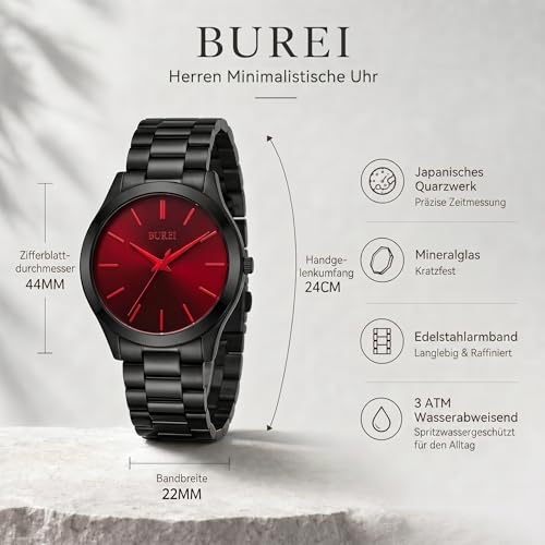Image of BUREI Men's Wrist Watch, Analog Stainless Steel Dress Waterproof Quartz Watch for Men with Japanese Movement,Refined Gifts for Men, Boyfriend, Husband, Dad