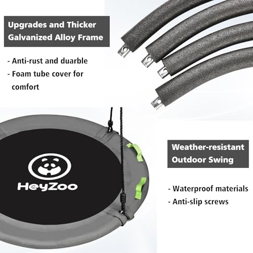 48 inch Tree Swing, Larger Saucer Flying Swing for Whole Family, 900lbs Weight Capacity, with Adjustable Hanging Straps, for Outdoor Playground, Gray by HeyZoo - Image 2