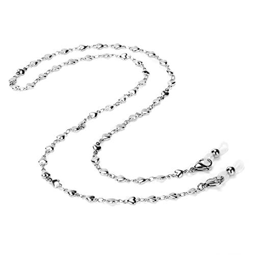 Image of Eyeglass Chain Silver Stainless Steel Handmade Necklace for Reading Glasses Sunglass Beaded Chains for Men Women