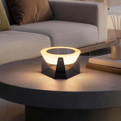 RIRZ 7.09" Solar Lanterns Outdoor Waterproof, 3000K Modern Unique Floor Lamp, Remote Control Outdoor Patio Floor Lamp, IP54 Waterproof Patio Lantern, Smart Solar Powered Porch Lantern for Patio Garden