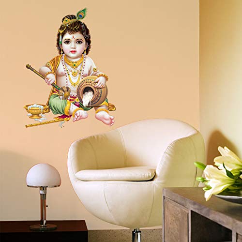 Rangoli Large Wall Sticker Makhan Chor Multicolor Vinyl Size 50 Or 70 Cm Pack of 1, Religion, Self-Adhesive