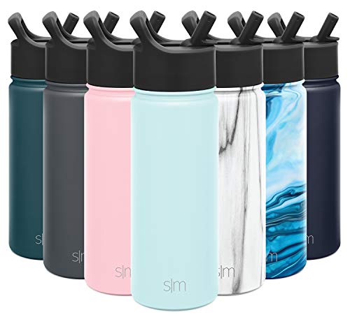 Simple Modern Geïsoleerde waterfles met rietdeksel herbruikbare brede mond roestvrijstalen fles thermoskan, 20 oz, kust