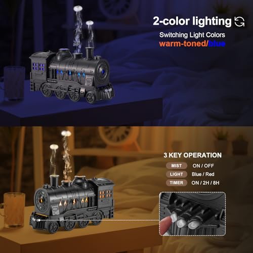 Train-Diffuser-300ml-Aromatherapy-Diffuser-Cool-Mist-Ultrasonic-Aroma-Train-Diffuser-with-Remote-Control-2-Light-2-Mist-Mode-Auto-Shut-Off-for-Bedroom-Office-HotelBlack