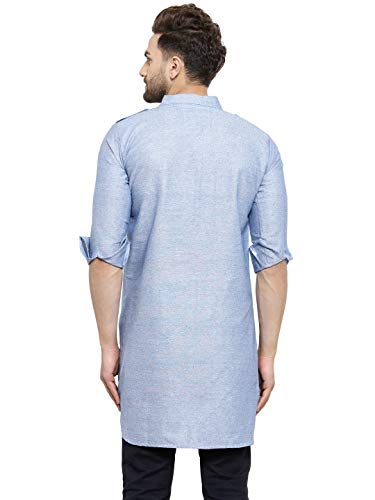 Image of Enchanted Drapes Light Blue Cotton Men's Pathani Kurta(XS to 7XL)