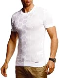 Leif Nelson Herren Sommer T-Shirt Rundhals Ausschnitt Slim Fit aus Feinstrick Cooles Basic Männer T-Shirt Crew Neck Jungen Kurzarmshirt O-Neck Sweater Shirt Kurzarm Lang LN20766 Weiß Large