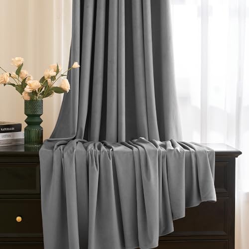 MIULEE Grey Velvet Curtains for Bedroom 2 Panel Set 102 Inch Drop Curtains - Image 4