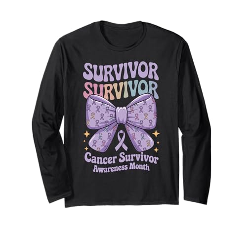 Bow Coquette Groovy Cancer Survivor Awareness Women Maglia a Manica