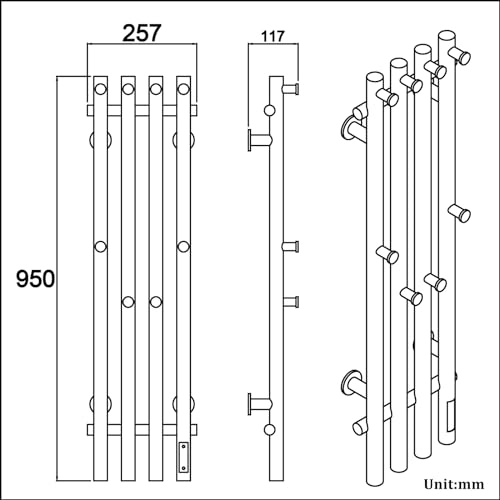 ESOP Handtuchheizkörper Elektrisch Chrom Handtuchtrockner Elektrisch 950 * 257 mm Intelligente Konstante Temperatur Badheizkörper Elektrisch 304 Edelstahl Handtuchwärmer Elektrisch mit 8 Haken