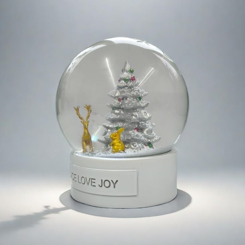 Globo de nieve de alce dorado de 100 mm SH.Dream para un árbol de Navidad blanco nevado mágico
