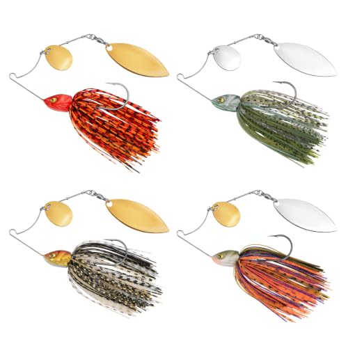MadBite by KastKing Spinnerbait Fishing Lures Bait Fish Color Kits 3/8 oz Colorado & Willow 4 pcs