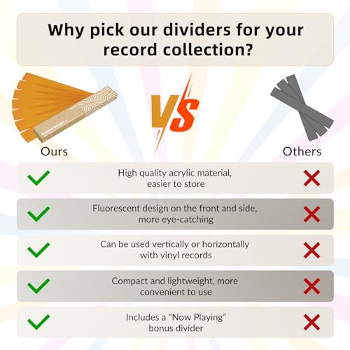 TAKMORK Divisores de Discos de Vinil Acrílico: Separadores de Discos Fluorescentes, Separadores Reta