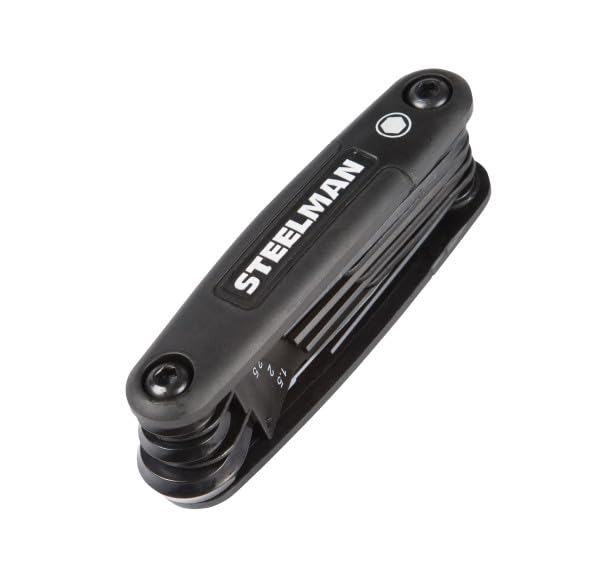 Image of Steelman Portable Folding Hex Key Wrench Metric Multi-Tool, Set Includes 1.5, 2, 2.5, 3, 4, 5, 6, and 8mm Sizes, Chamfered Ends, Steel, Corrosion-Resistant Black Oxide Coating (Case of 6)