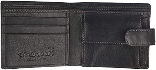 Charles Smith | Black | Men's Leather Wallet | 100% Genuine Leather | Hand Crafted | Colorado Leather | Bi-Fold Wallet | Valentine's Day Gifts for Him