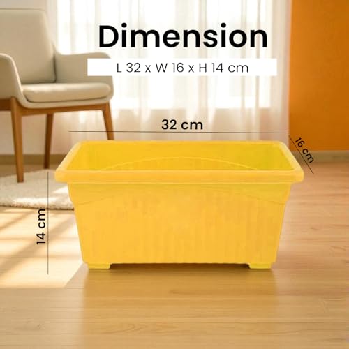 Image of Bianco Rectangular Plastic Pots for Plants, Jupiter Flower Pots for Home, Window Display, Garden (35 x 18.5 x 15 cm) (Yellow) (Pack of 5)