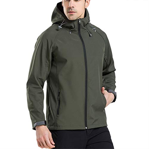 ZiXing Impermeable Chaqueta Softshell Outdoor con Capucha Abrigo al Aire Libre para el Senderismo, Camping, Caza, Pesca Verde del ejército (Hombre) S