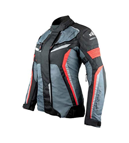 AGVSPORT Flex Tex Women's Cordura Textile Armored Motorcycle Jacket With CE Level 2 Armor, Removable Mesh Lining, Thermal Liner Black Red Size 8
