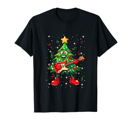 Colorful Christmas Tree Playing Guitar Rock Music Guitarist T-Shirt