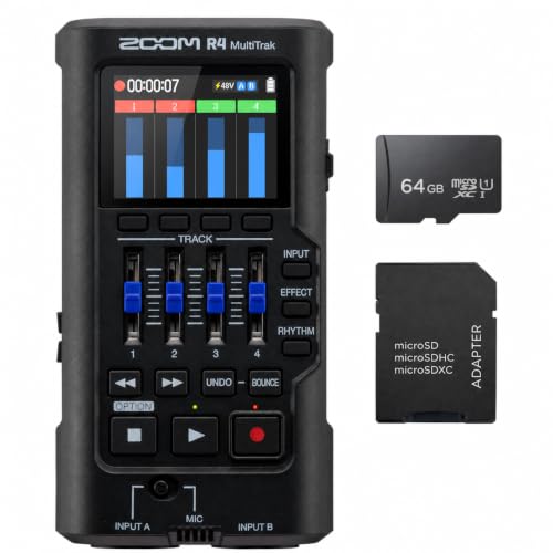Image of Zoom R4 Multi-Track Recorder for Musicians with 2 XLR /TRS Combo Inputs Bundle with 64GB MicroSD Card and Adapter