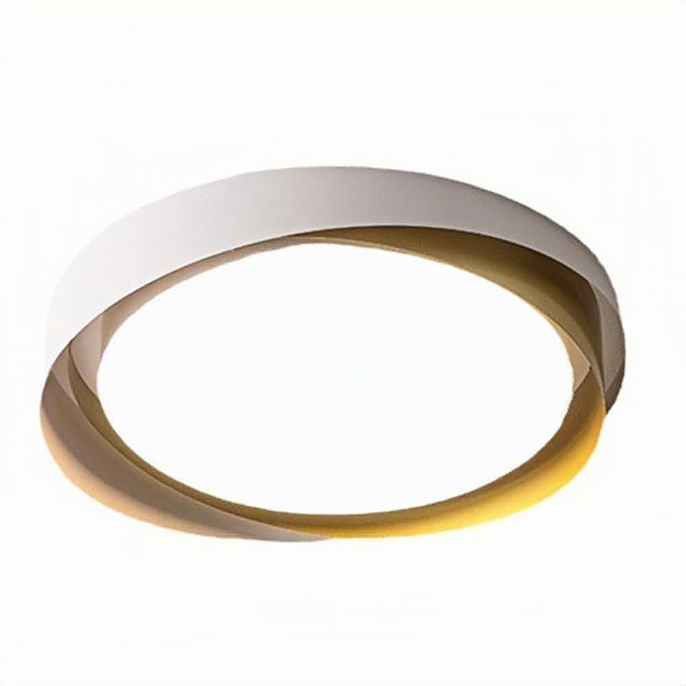 LUOYAOB Nordic Postmodern Round Two-Tone Twist Design 15.7in Ceiling Lights Acrylic Shade Flush Mount Ceiling Lamps Iron Body Three-Color Mode Ceiling Light Fixture for Bedroom(White+Gold)