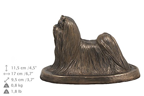 Urna artesanal de bronce fundido en frío y base de abedul para perro maltés 5