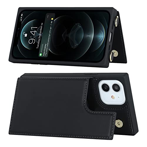 Jaorty For Iphone 12 Pro/Iphone 12 Crossbody Wallet Case With Detachable Adjustable Lanyard Strap & Card Slot Holder,Magnetic Flip Folio Purse,Pu Leather Travel Case For Women & Men,6.1"(Black) #TOP2