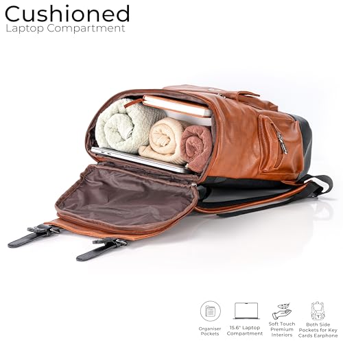 Image of LOGGIN 15.6 Inch Unisex Laptop Backpack for Men & Women | Premium Vegan Leather Water-Resistant Bag | Stylish Office, College & Travel Backpack with Anti Theft Design Multiple Pockets