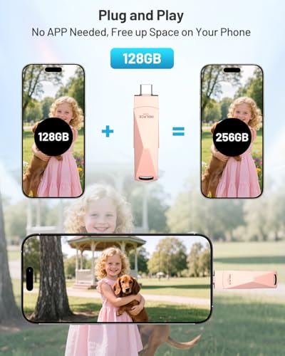ABLAZE Pamięć flash USB C 128 GB, podwójny dysk flash USB 3.0 + typ C, kompatybilny z iPhone 16/15, smartfonem z systemem Android, komputerem, tabletem Mac, laptopem (różowe złoto)