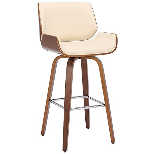 Armen Living Tyler 30" Bar Height Swivel Cream Faux Leather And Walnut Wood Bar Stool #TOP25