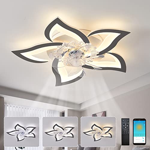 YUNLONG Plafonnier Ventilateur Design Silencieux Reversible Ventilateur De Plafond Avec Telecommande 69cm Suspension Luminaire Dimmable 6 Vitesses Dc-motor Ceiling Fan with Light Led 100w