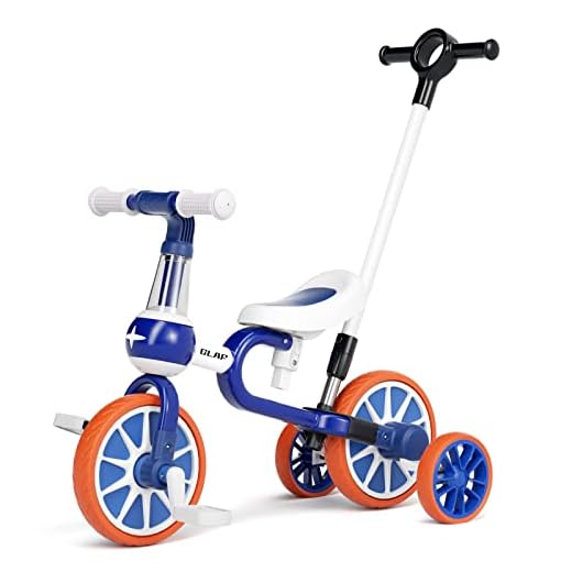 GLAF Toddler Tricycle for 1-3 Years Old Push Bike 5 in 1 Kids Trike Bike with Parent Push Handle for Ages 2 Girls Boys Push Tricycles with Removable Pedal and Adjustable Seat and Handle (Blue Pusher)