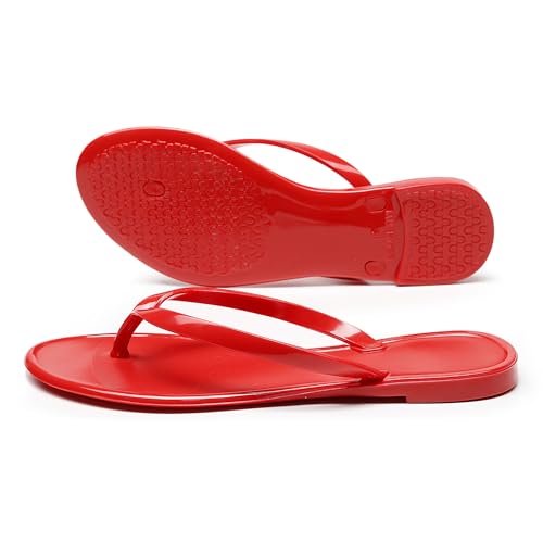 Image of Womens Flip Flops Thong Sandals Jelly Shoes Flat for Ladies Slides Black Slippers Size 9 Slip On Summer Beach Dressy