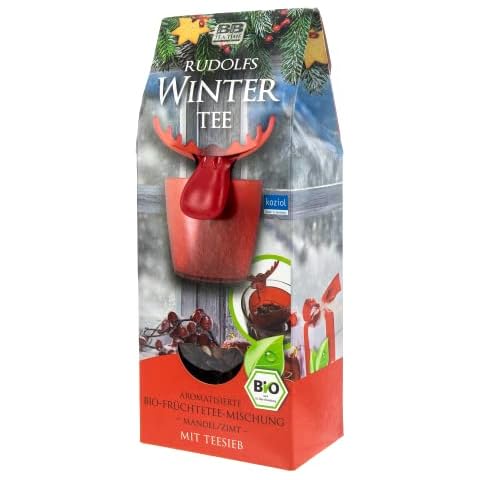 Bull & Bear Rudolfs Wintertee, Bio Früchtetee Mischung im Tee Set mit Teesieb, Tee mit Zimt Mandel Apfel Hibiskus Cover