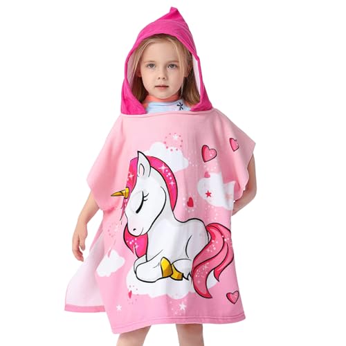 MLPKOI Serviette de Bain Enfant, Licorne Serviette de Plage Poncho de Bain à Capuche Super Doux Absorbant pour à la Maison, la Plage, la Piscine
