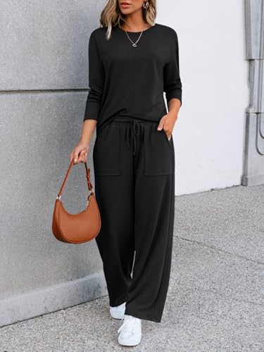 LILLUSORY Women's Sweatsuits 2 Piece Outfits Lounge Matching Sweat Sets Casual Sweatshirts Wide Leg Sweatpants Tracksuit Sets2