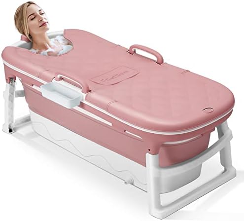 54''Large Adult Portable Bathtub Freestanding Bathtubs Ice Bath Foldable Collapsible tub Barrel Sweat Steaming Bathtub Home Sauna for Adult Foldable Shower Basin Bath with Lid