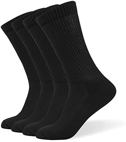 Well Knitting Men's Non-Binding Diabetic Coolmax Medical Circulation Crew Socks Quarter Socks 4 Pairs